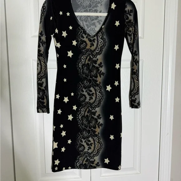 fx missony italy Black and Cream Star Pattern Dress - Picture 2 of 11